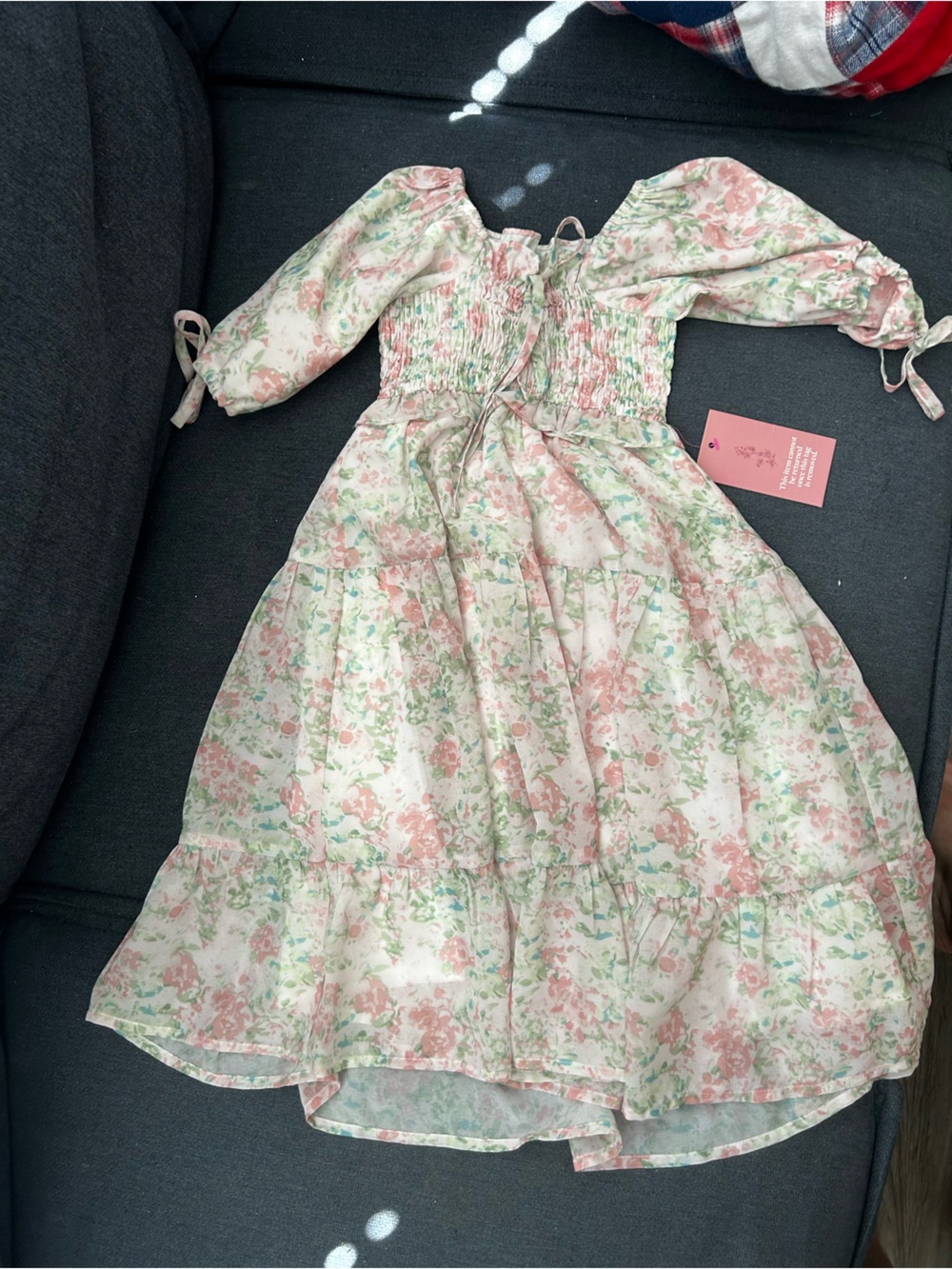 Ivy City Co Pink and Green Floral Drawstring Dress